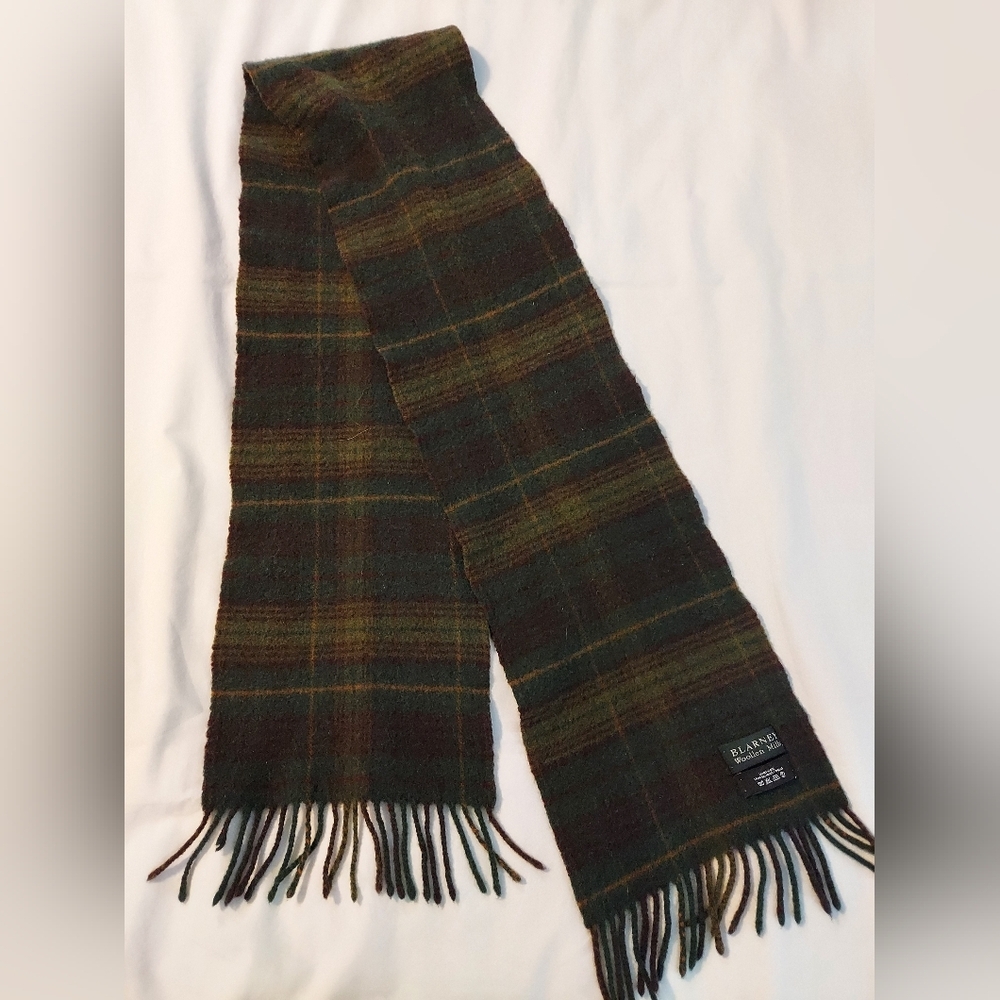 Blarney Woollen Mills Green Plaid 100% Lambswool Scarf - 60"